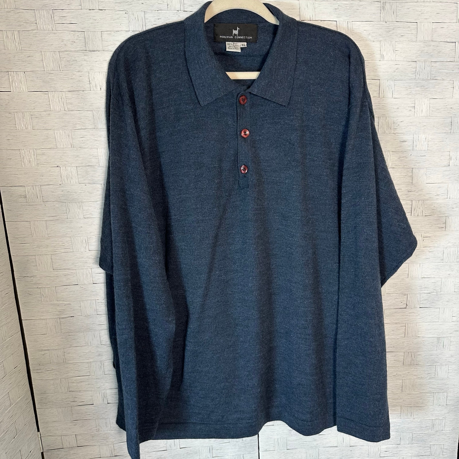 Peruvian Connection Men’s Sweater Marina Wool Pull Over Navy Blue Quiet Luxury